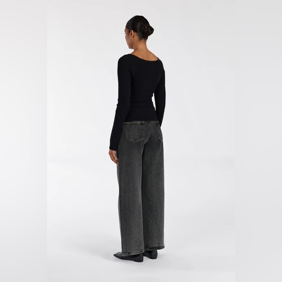 DISSH Wells Wide U Shaped Long Sleeve Ribbed Knit Top Sweater in Black - Picture 5 of 11